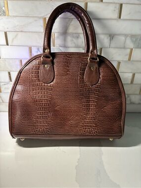 Brown Croc-Embossed Dome Satchel - Women Bags rare retro mini VTG